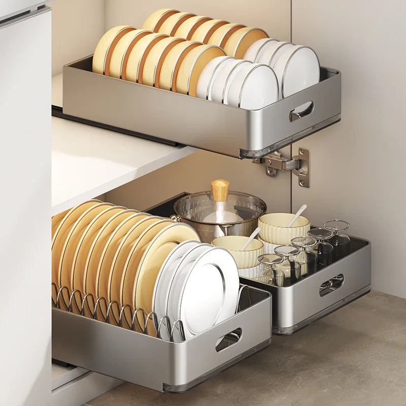 Kitchen Sliding Dish Rack Home Pull-out Drawer Bowl Storage Shelf Dish Drying Storage Box With Sliding Rail Kitchen Storage Rack - You Offer