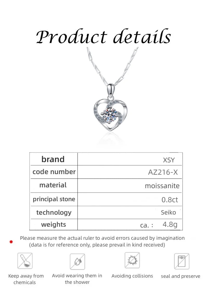 PT950 Heart-Shaped Lady Pendant Necklace with Moissanite Diamond Short Section Lockbone Chain Female Jewelry Accessory - You Offer