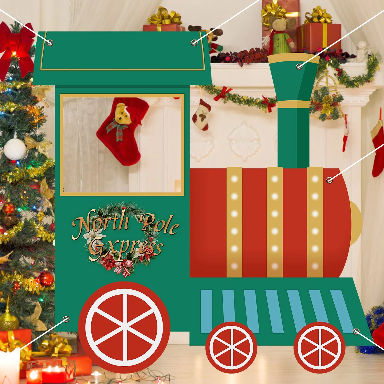 Christmas train hollow background cloth Xmas decoration 2025 Xmas Holiday North pole garland Navidad Natal New Year Gift 2026