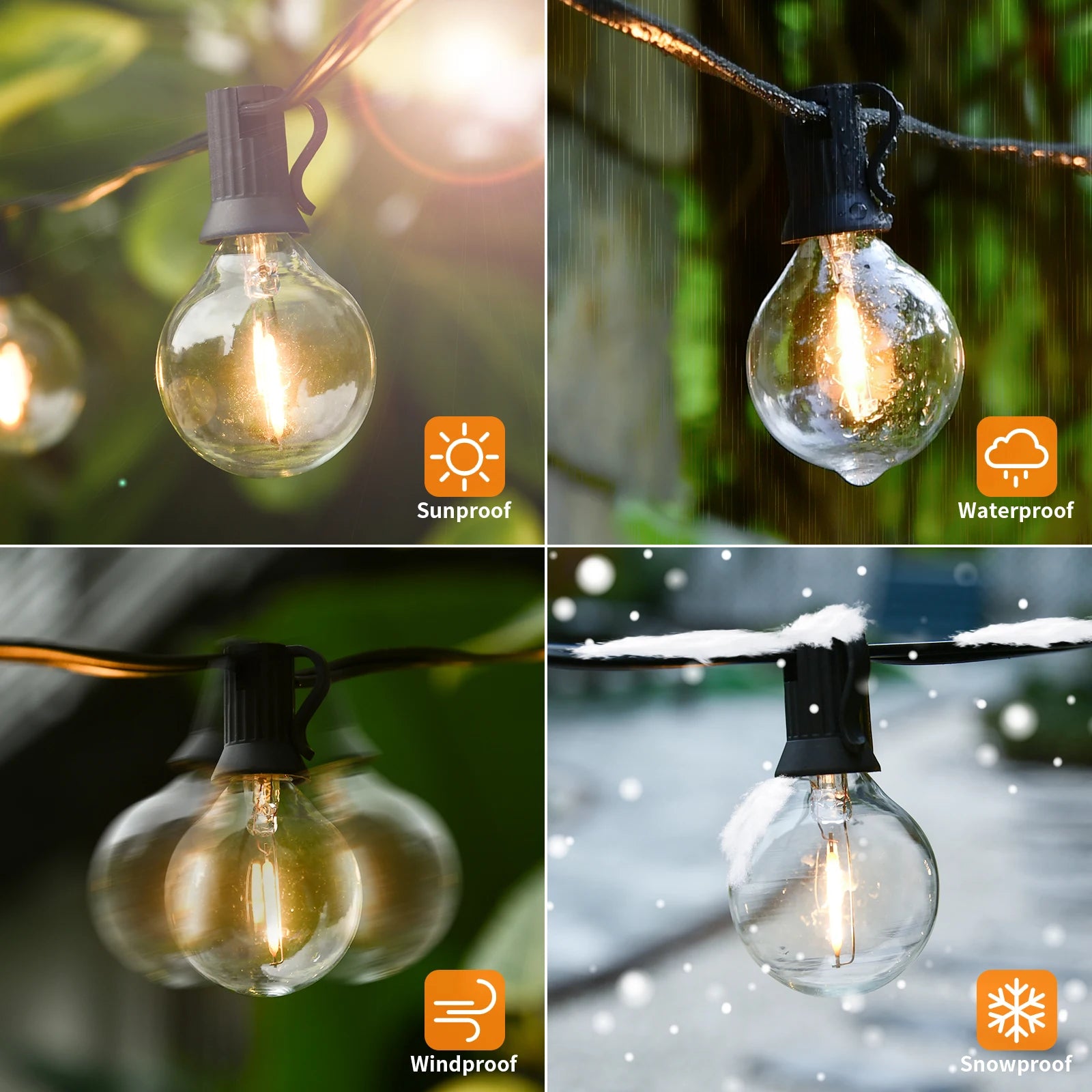 G40 LED 36 m outdoor string light with 64 plastic bulbs Attachable outdoor string light for gardens, weddings, parties, terraces