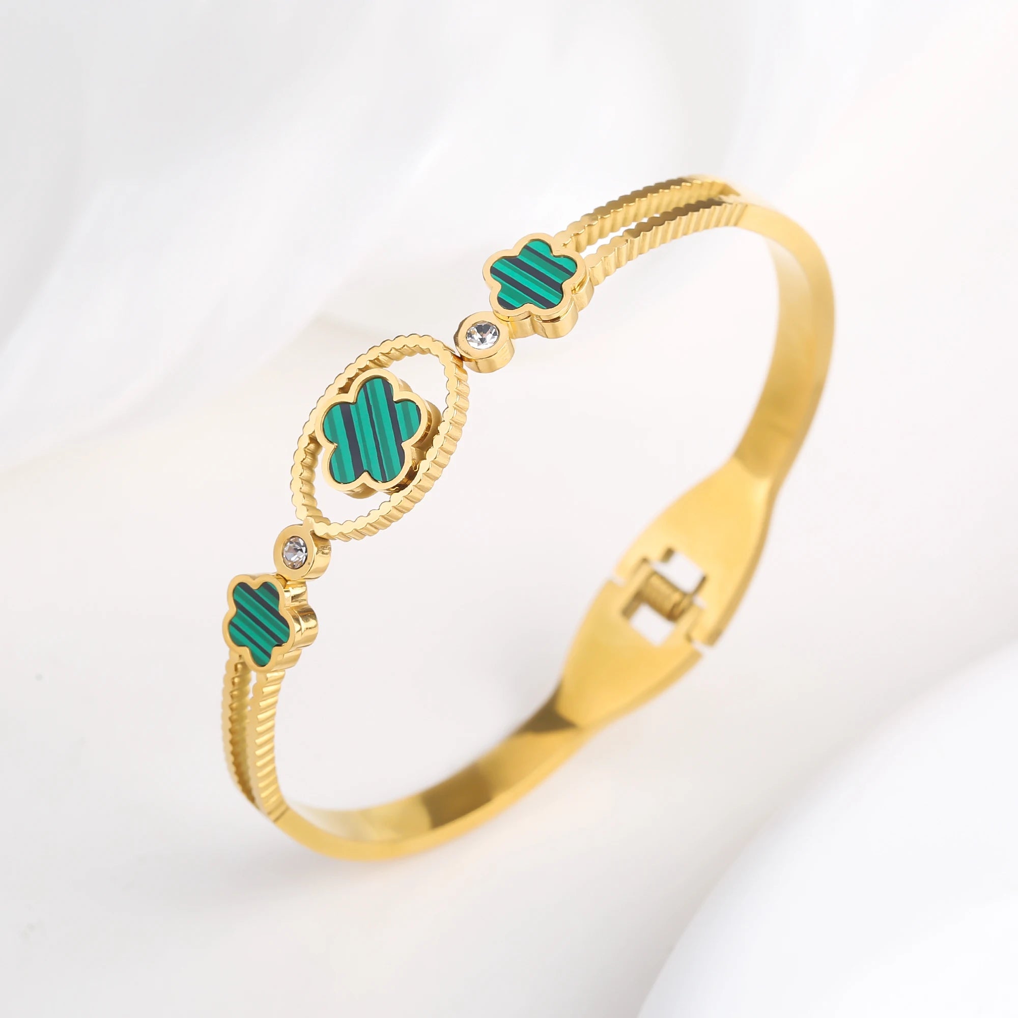 Simple Stainless Steel White Shell Five Leaf Flower Bangle Classic Clover Wrist Jewelry Luxury for Woman Party Jewelry Gift - You Offer