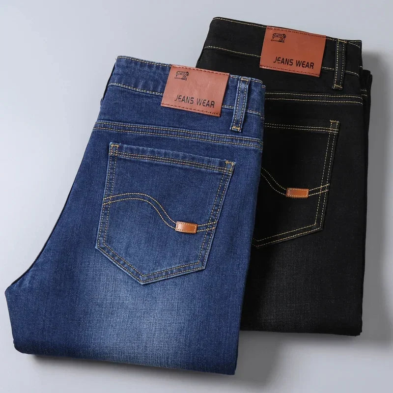 Classic Black Men's Jeans Straight Leg Baggy Plus Size Pants Wear Comfortable Dark Pants Thin Pants for Dad Gift Dad Pants - You Offer