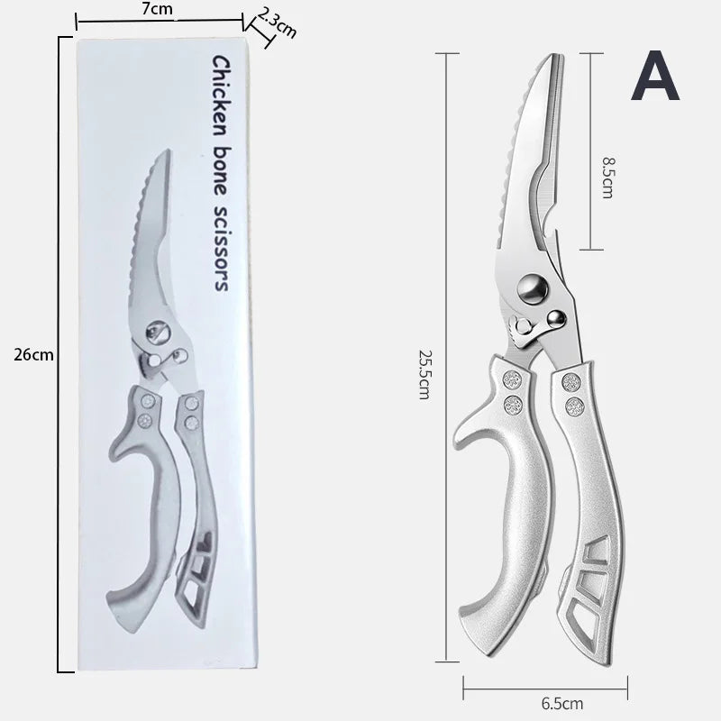 Multifunctional Stainless Steel Scissors BBQ Tongs Kitchen Tool Food Tongs Chicken Bone Tongs Outdoor Camping Utility Knife