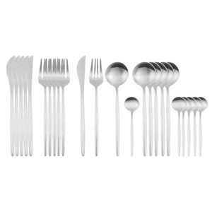 24Pcs Stainless Steel Dinnerware Set Black Gold Cutlery Spoon Fork Knife Western Cutleri Silverware tableware Set Supplies