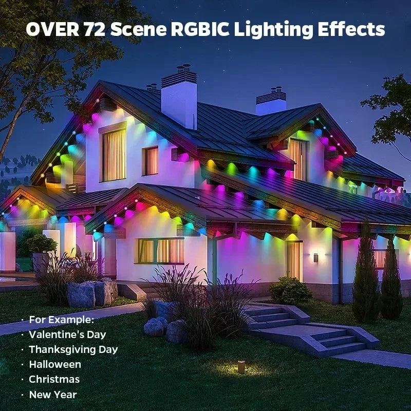 100FT 60 LEDs Permanent Outdoor Lights Smart RGBIC Eaves LED Lights Festival Flashing Lighting Fairy String  Holiday Lighting