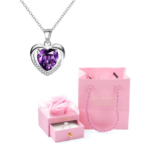 Heart Pendant Necklaces For Women With Rose Flower Gift Box Girlfriend Mother Family Birthday Fashion Romantic Surprise Gifts - You Offer