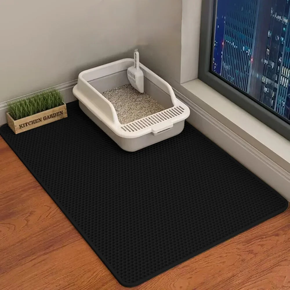 90x60CM Large Cat Litter Mat Waterproof Double Layer Non Slip Litter Box Tray Washable Durable Pet Toilet Sand Trapping Mat