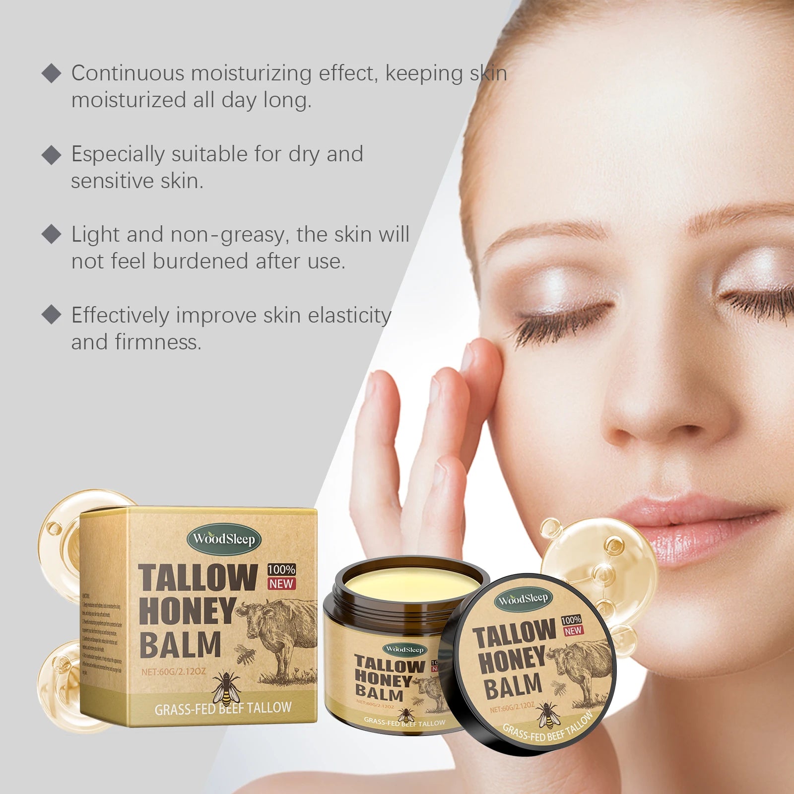 Beef Tallow Honey Moisturizer Nourishing Hydrating Brightening Face Skin Rejuvenation Korean Cosmetics