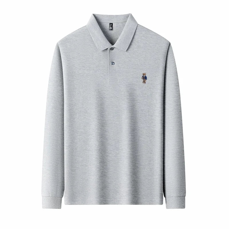 100% pure cotton men's trendy luxury brand autumn long sleeved polo shirt designer teddy bear embroidery business casual T-shirt