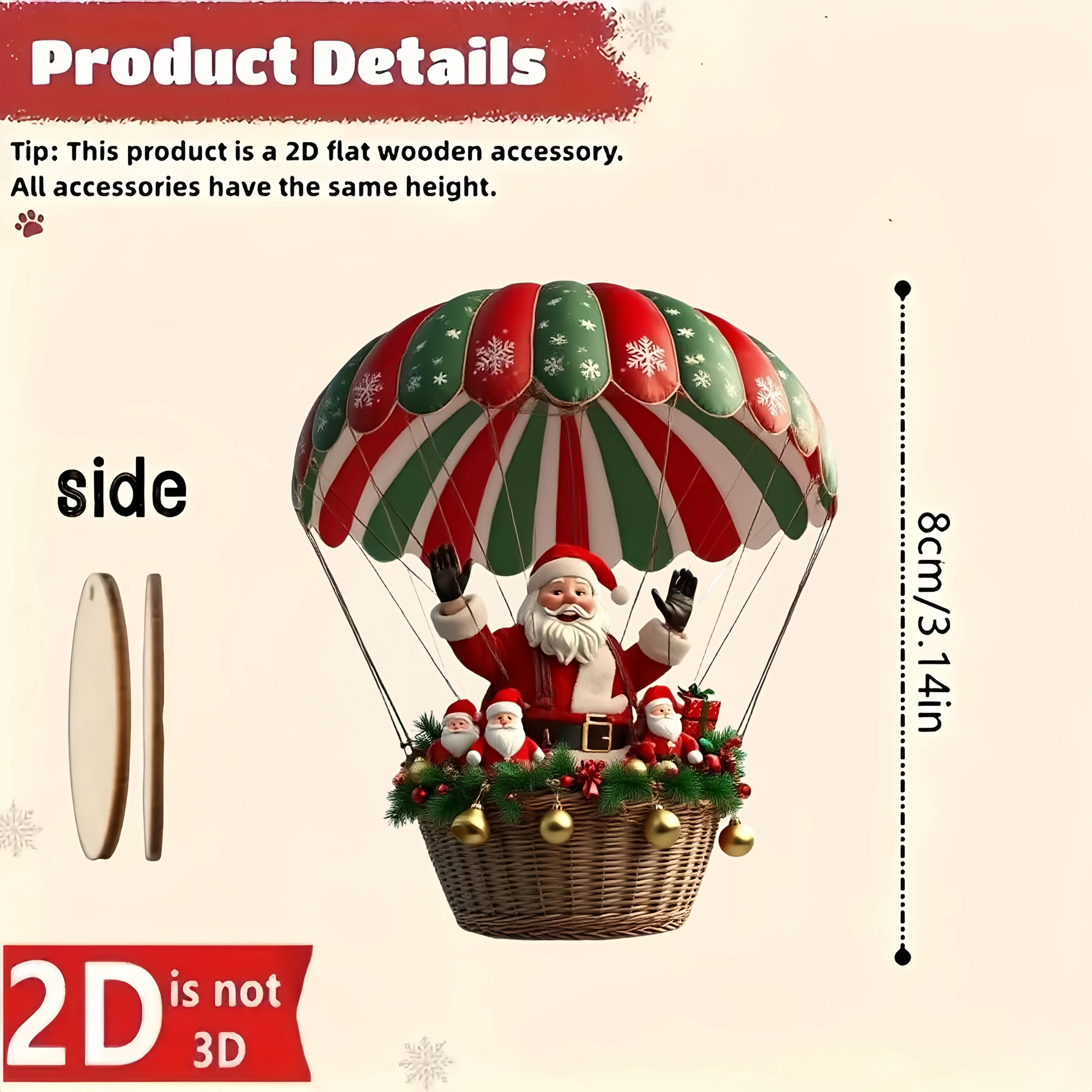 10/30/50Pcs Christmas Wooden Hot Air Balloon Santa Claus 2D Flat Wooden Pendant Christmas Tree Decor Perfect Holiday Gift Decor