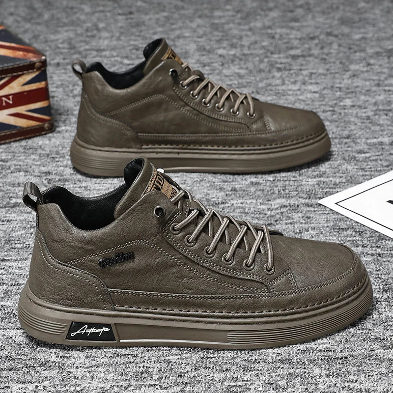 British Leather Men's Casual Shoes Breathable Trendy Handmade Shoes Platform Breathable Shoes Male Walking Shoes Men Black Shoes