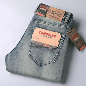 High-end Light Luxury Brand Jeans Men's Retro Slim Fit Straight Versatile Casual Gray Trousers Autumn and Winter Thick Jeans - You Offer