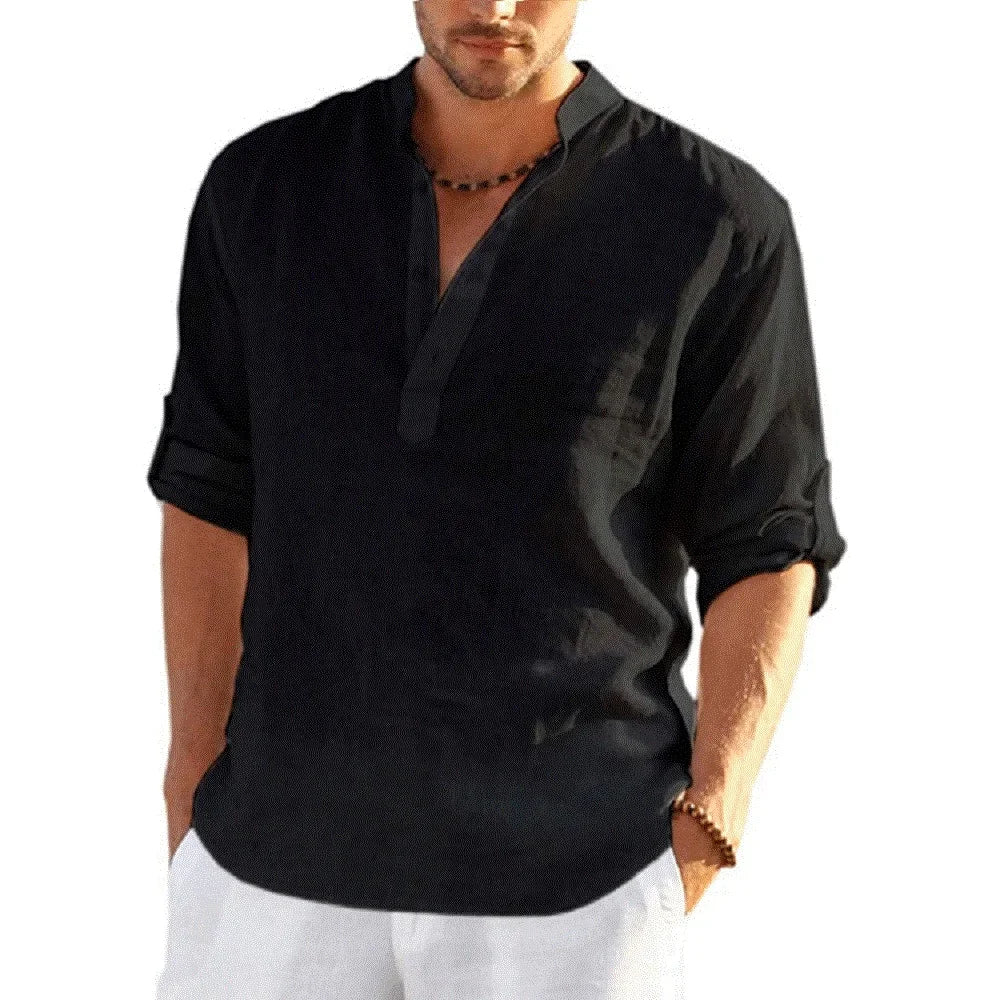 2026 New Men's Casual Blouse Cotton Linen Shirt Loose Tops Long Sleeve Tee Shirt Spring Autumn Casual Handsome Men's Shirts