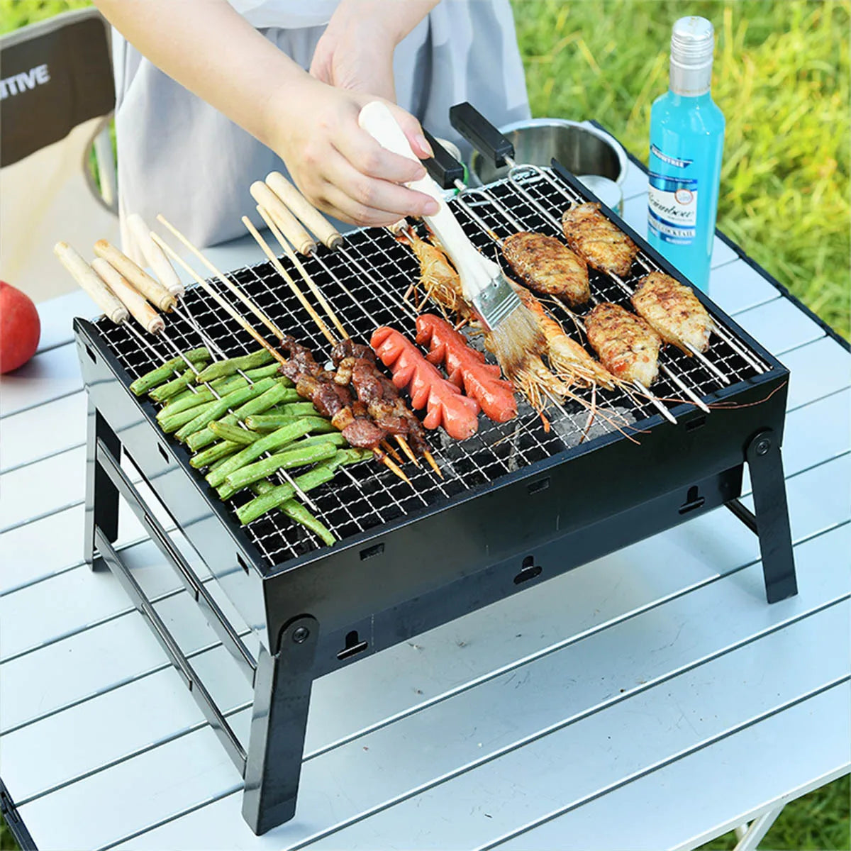 Portable BBQ Charcoal Grill Stainless Steel Small Mini BBQ Tool Kit Outdoor Cooking Camping Picnic Beach Portable BBQ - You Offer