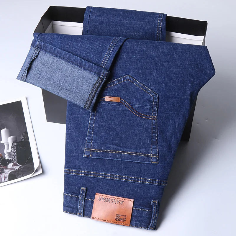 2026 NEW Men's Fashion Business Jeans Classic Style Casual Stretch Slim Jean Pants Male Brand Denim Trousers Black Blue - You Offer