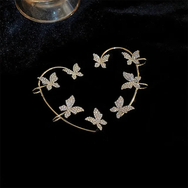 Silver Plated Metal Butterfly Ear Clips Without Piercing For Women Sparkling Zircon Ear Cuff Clip Earrings Wedding Jewelry - You Offer