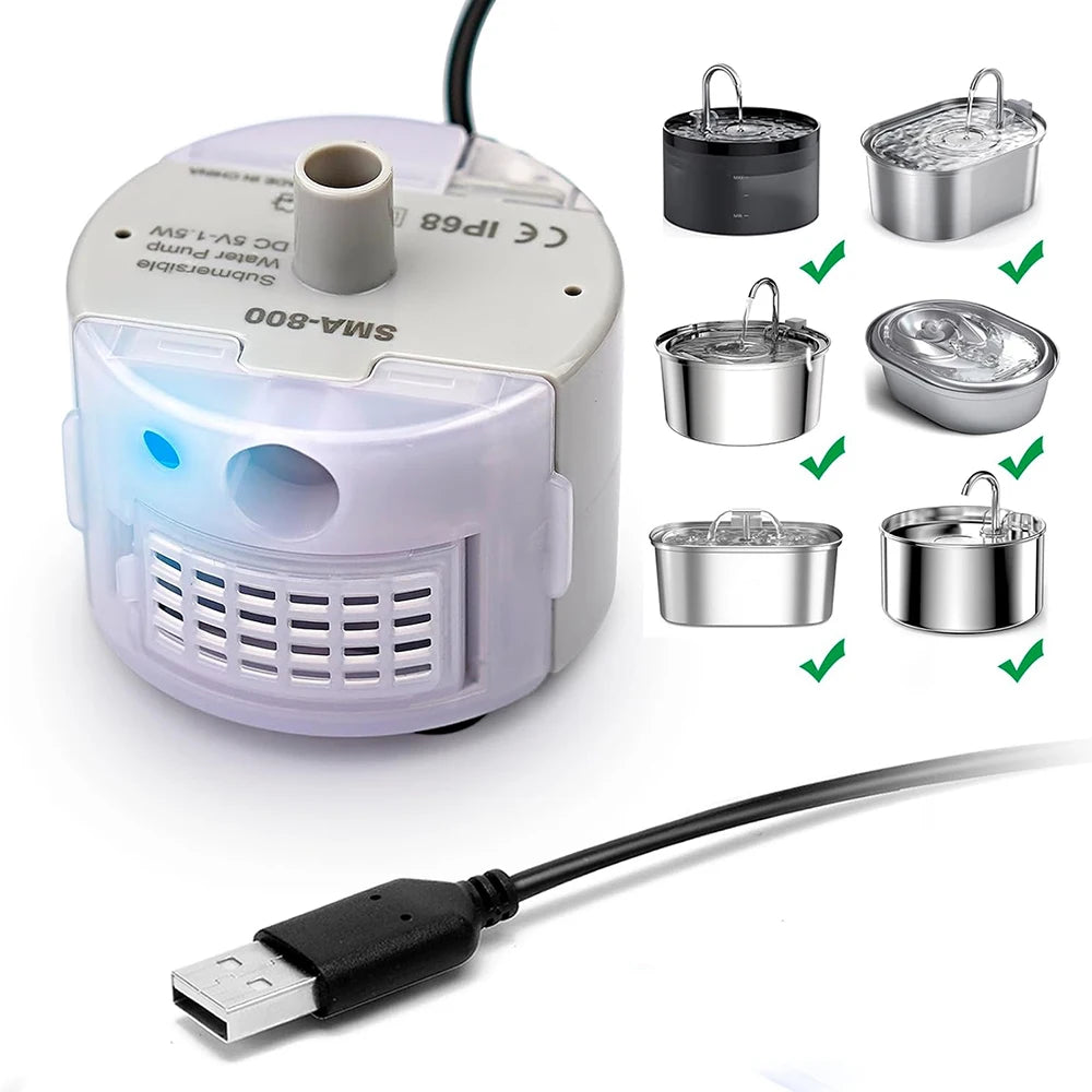 Pet Water Dispenser Pump USB Replacement Pump Submersible Motor Pet Water Dispenser Pump for Stainless Steel Cat Water Dispenser