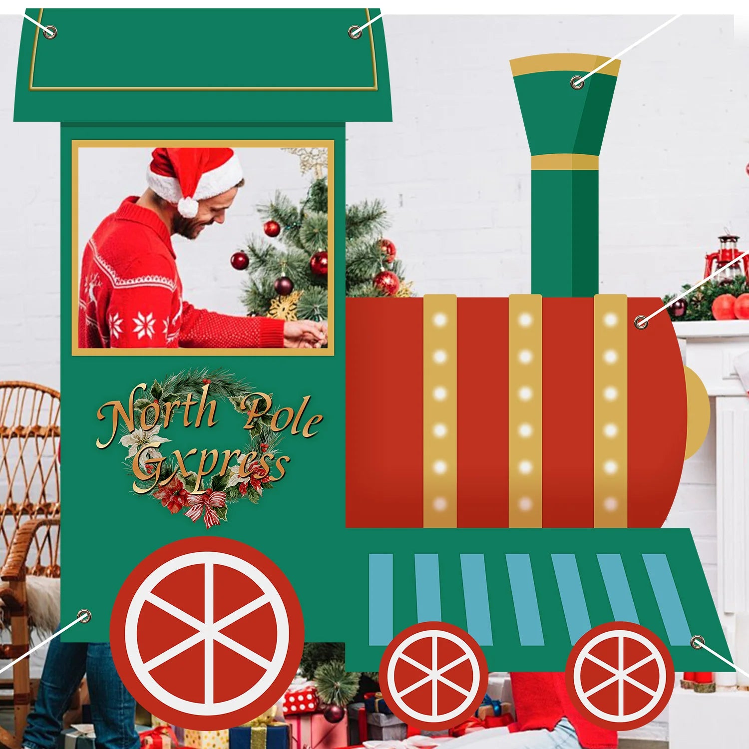 Christmas train hollow background cloth Xmas decoration 2025 Xmas Holiday North pole garland Navidad Natal New Year Gift 2026