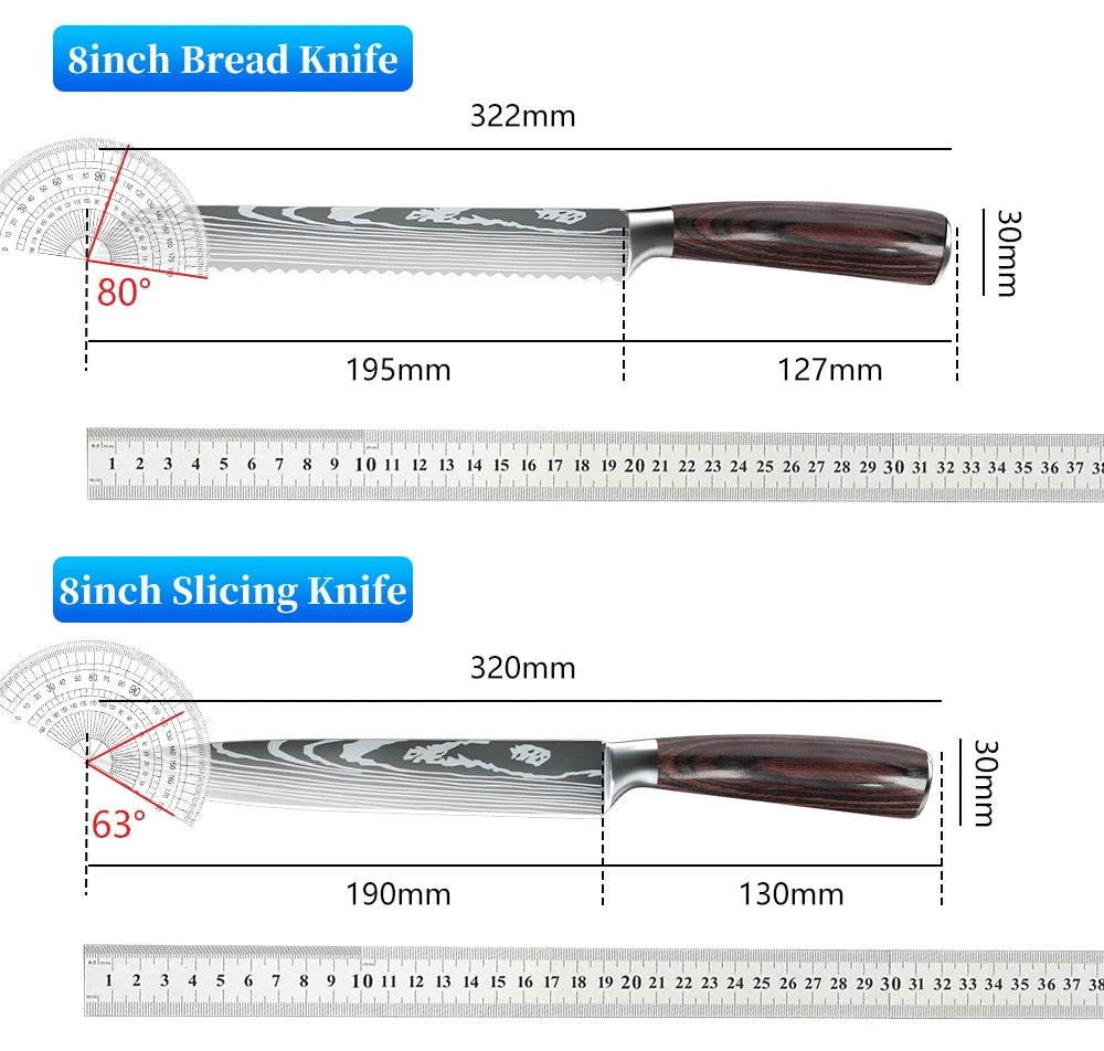 Chef knife 1-10Pcs Set Laser Damascus Pattern Kitchen Knives Sharp Japanese Santoku Slicing Utility Knife Cleaver Boning Knives - You Offer