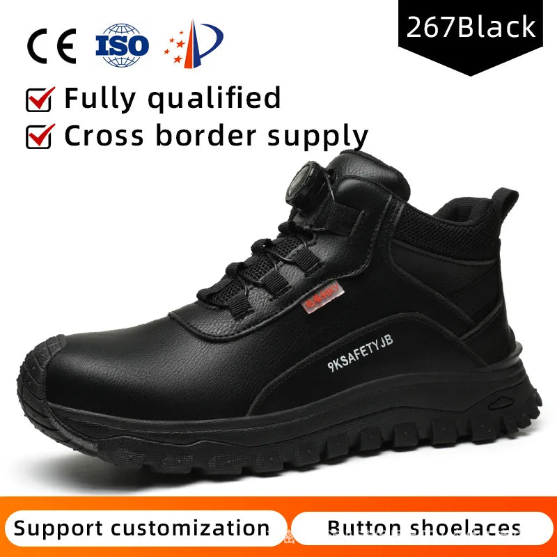 Rotating Button Indestructible Shoes Safety Boots Men Steel Toe work Boots Waterproof Non-slip Puncture-Proof Protective Shoes