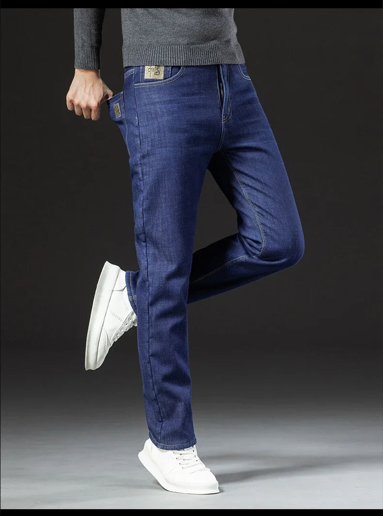 Winter Lamb Fluff Denim Straight Pants Men Thicken Big Size 40 Jeans High Waist Stretch Jeansy Fleece Lined Warm Slim Vaqueros - You Offer