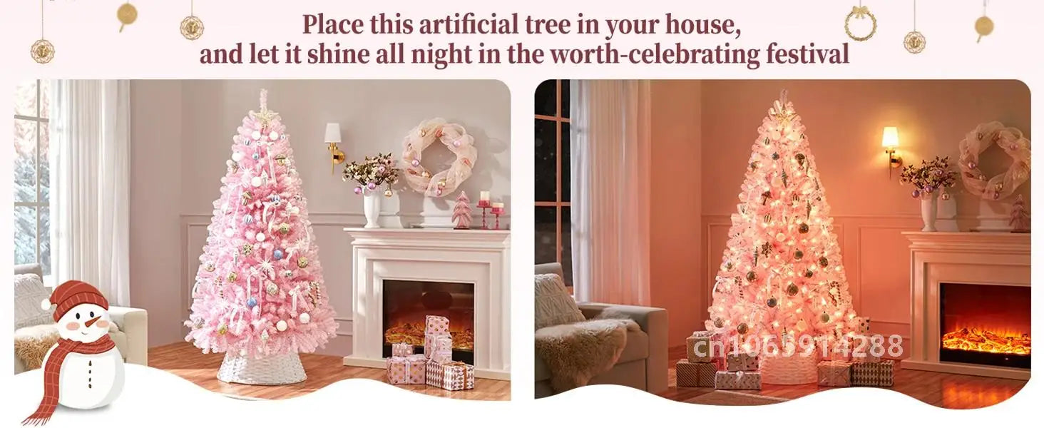 6/7ft Artificial Pink Christmas Pine Tree Holiday New Year Xmas Tree Party Decoration with Metal Tripod 818 Branch Tips Reusable