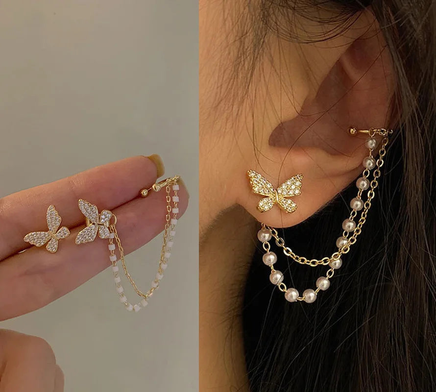 Silver Plated Metal Butterfly Ear Clips Without Piercing For Women Sparkling Zircon Ear Cuff Clip Earrings Wedding Jewelry - You Offer