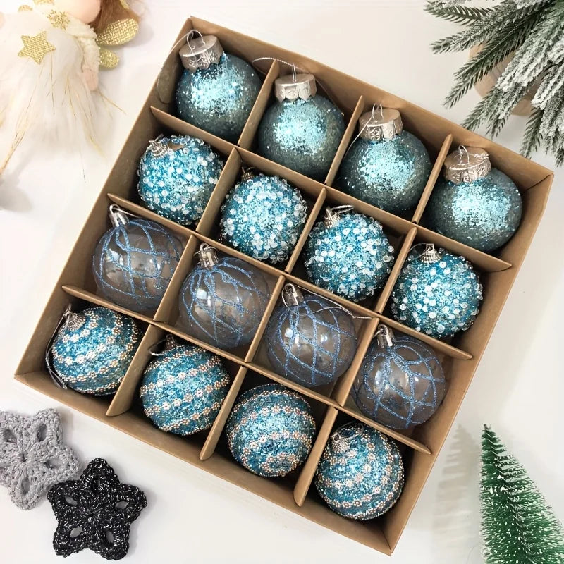 16pcs/set New Style Christmas Ball Set Glitter Deco Ball with Round Shapes for Christmas Tree Hanging Ornaments Plastic Material