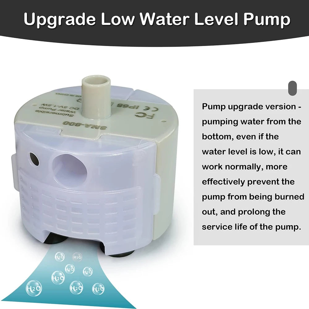 Pet Water Dispenser Pump USB Replacement Pump Submersible Motor Pet Water Dispenser Pump for Stainless Steel Cat Water Dispenser