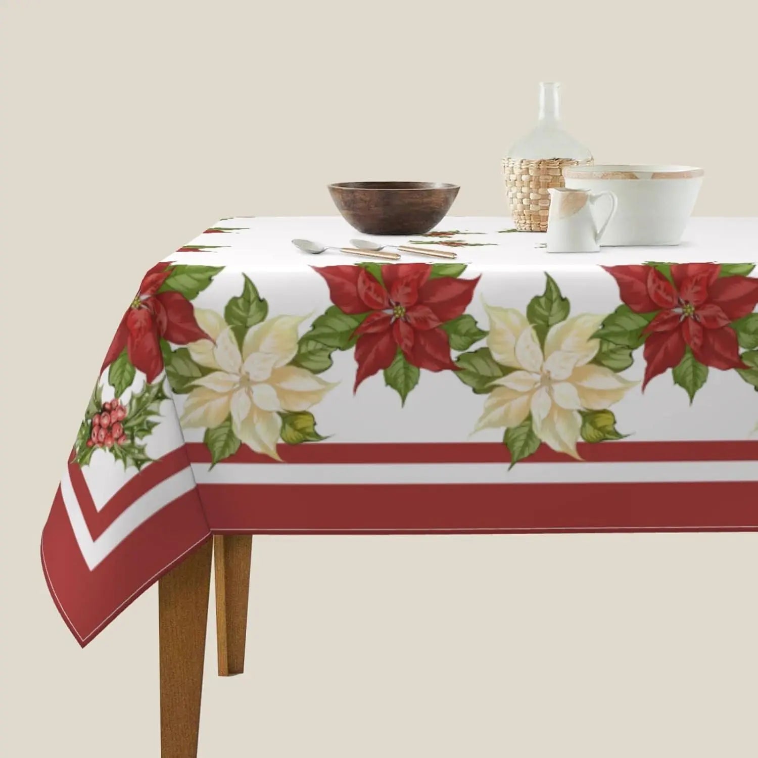 Christmas Poinsettia Red Rectangle Tablecloths Winter Xmas Wedding Party Deocr Dining Room Table Decor Navidad Decorations 2025