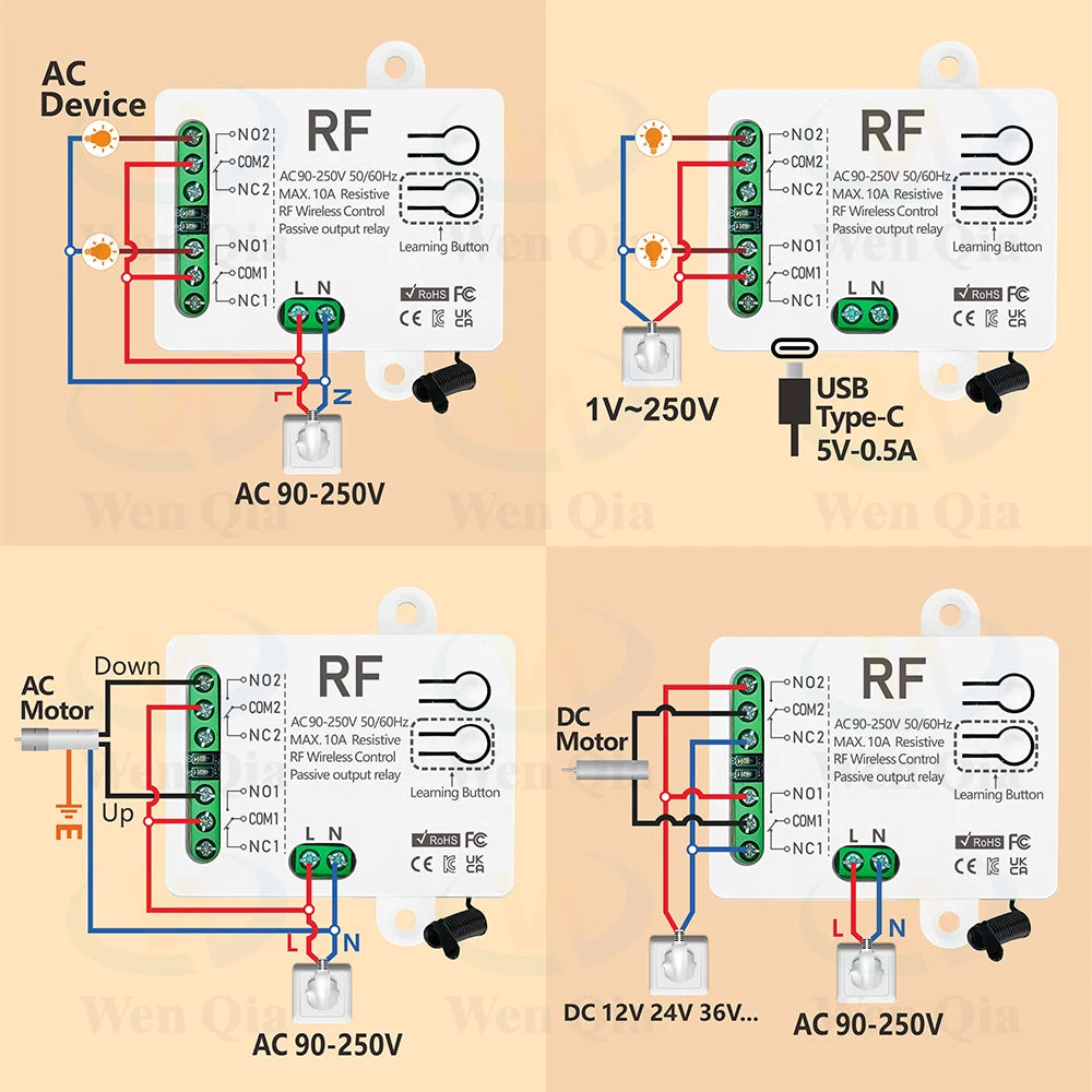 433MHz Universal Wireless Remote Control Switch 2 CH,AC 110V 220V RF Relay Receiver,for Light/Fan/Motor/Garage Door Opener etc