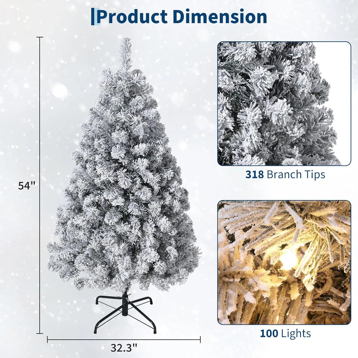 7.5FT Christmas Tree Prelit Artificial Christmas Tree With 450 Warm White Lights Realistic Flocked Material Holiday Decoration