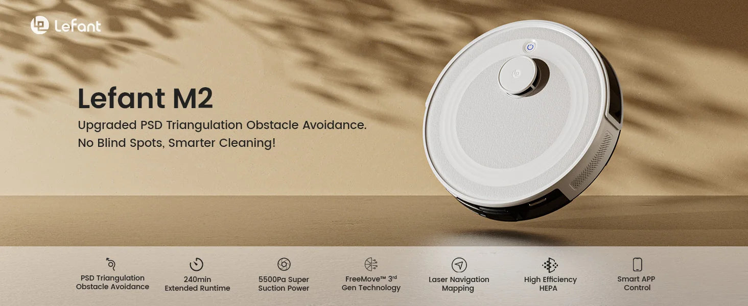 LEFANT M2 5500Pa Powerful Robot Vacuum Cleaner Laser Navigation dToF  Anti-Tangle Selected Area Clean Ideal for Pet Hair Carpets