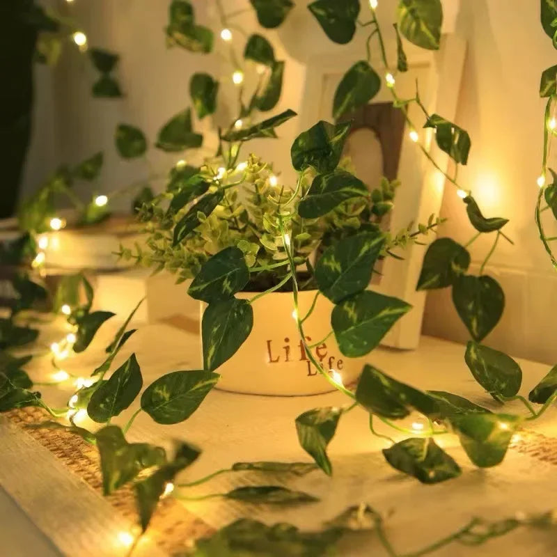 Vine Hanging Garland String Light Artificial Lvy LED StringLight for Bedroom Party Garden Wall Room Battery Powered