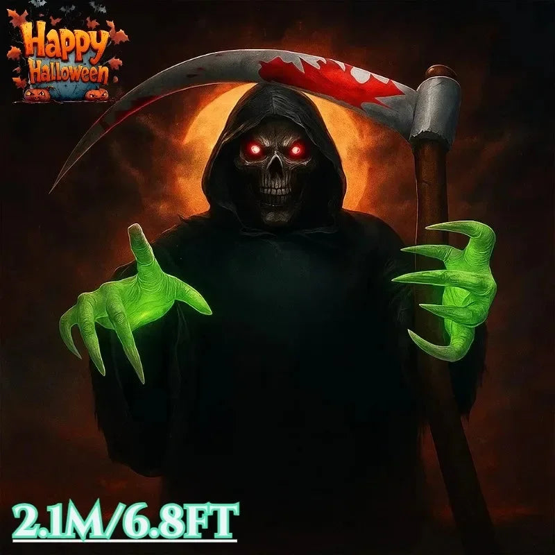 6.8FT Party & Holiday DIY Decorations Halloween Inflatables Toy Grim Reaper with Build-in LEDs Blow Up Yard Lawn Patio Decor