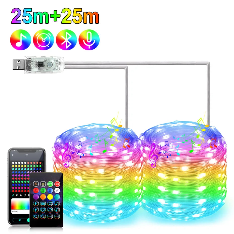50M 20M 10M 5M 1M Christmas Lights LED Fairy String Light USB Smart Bluetooth Curtain Lights Garland for Home Party Decoration