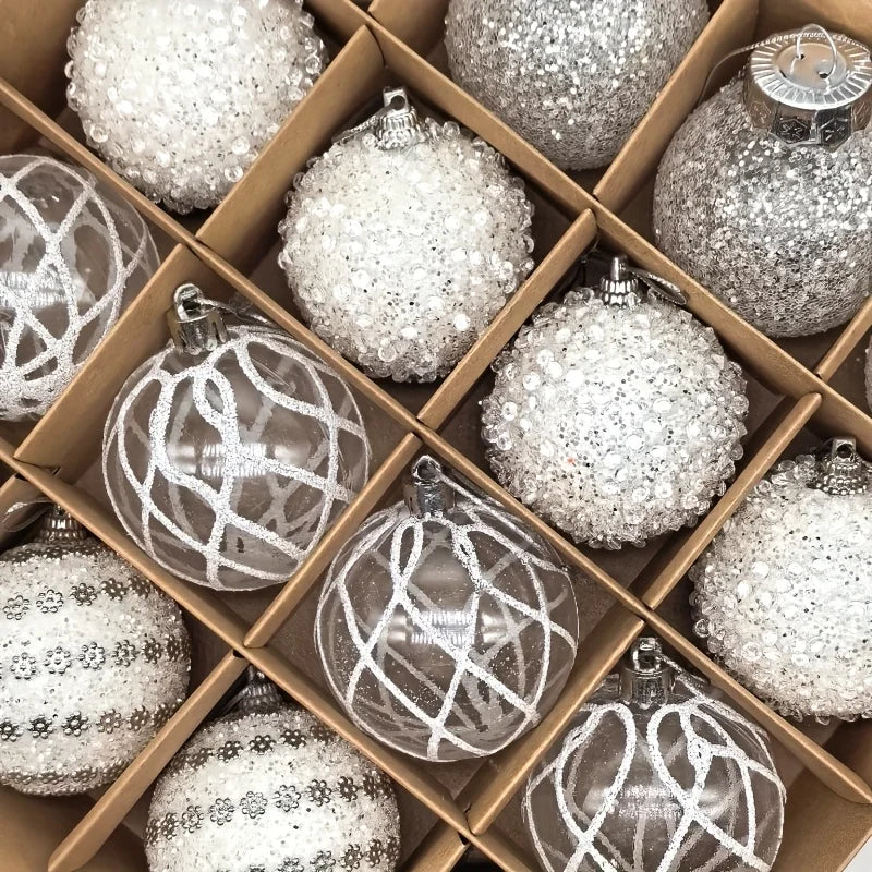 16pcs/set New Style Christmas Ball Set Glitter Deco Ball with Round Shapes for Christmas Tree Hanging Ornaments Plastic Material