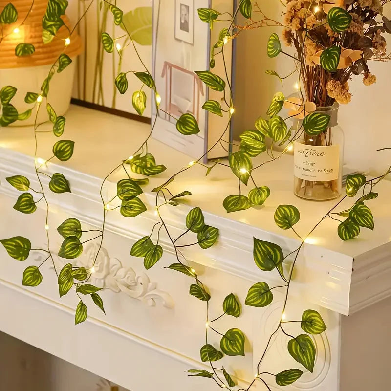 Vine Hanging Garland String Light Artificial Lvy LED StringLight for Bedroom Party Garden Wall Room Battery Powered