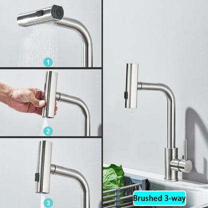 Black Kitchen Faucets Black Pull Out Rotation Waterfall Sprayer Sink Mixer Brushed Nickle Water Tap - You Offer