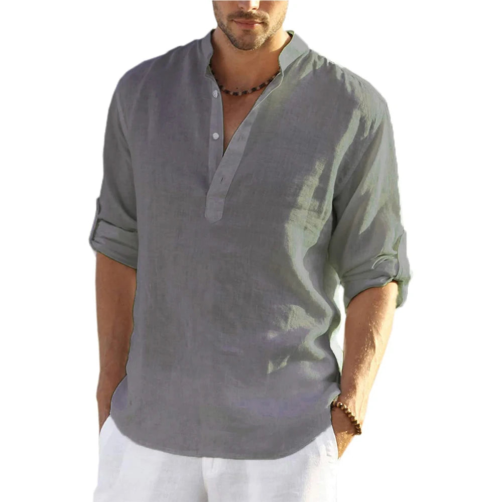 2026 New Men's Casual Blouse Cotton Linen Shirt Loose Tops Long Sleeve Tee Shirt Spring Autumn Casual Handsome Men's Shirts