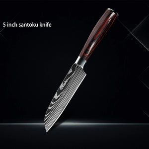 Chef knife 1-10Pcs Set Laser Damascus Pattern Kitchen Knives Sharp Japanese Santoku Slicing Utility Knife Cleaver Boning Knives - You Offer