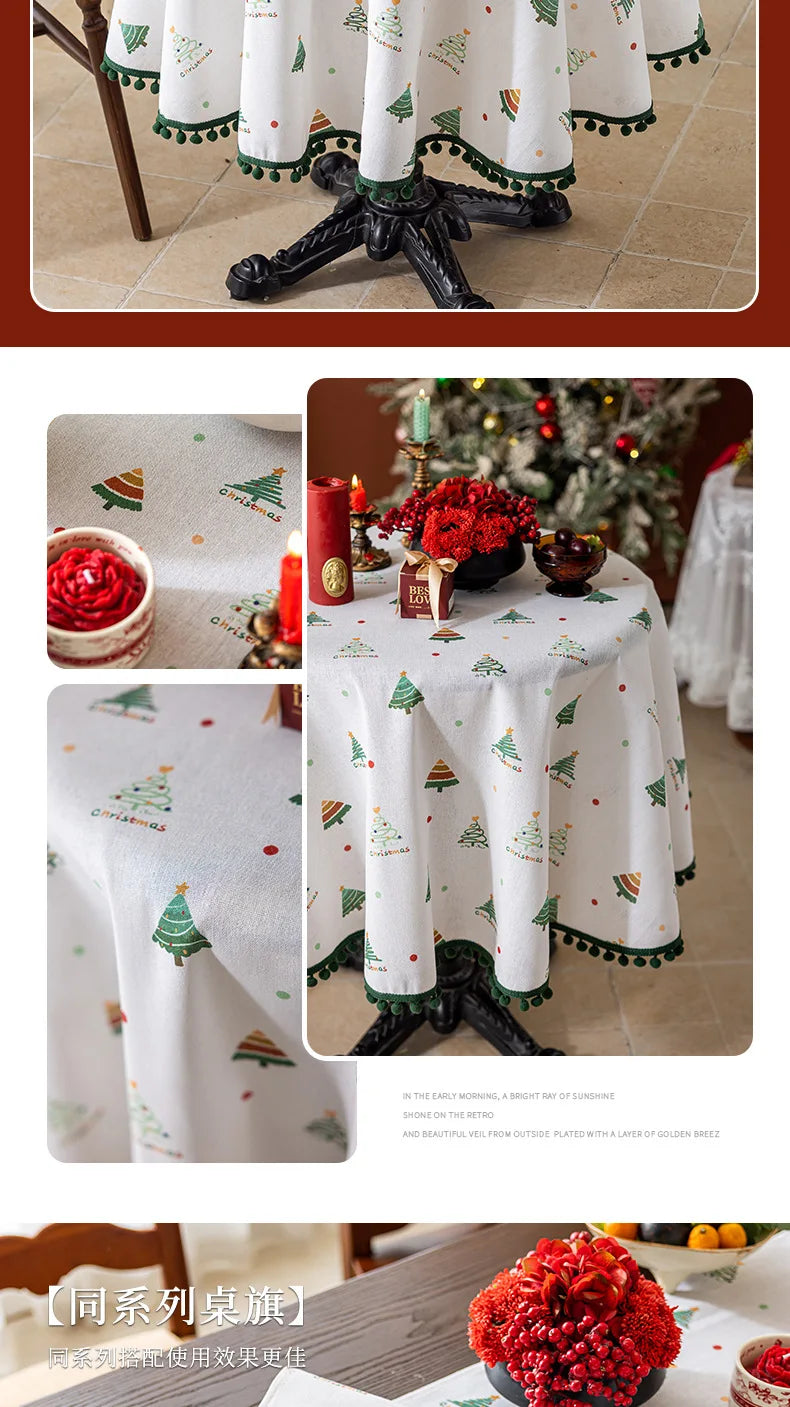 2025 new high-end tablecloth household round table rectangular table festive atmosphere Christmas party tablecloth