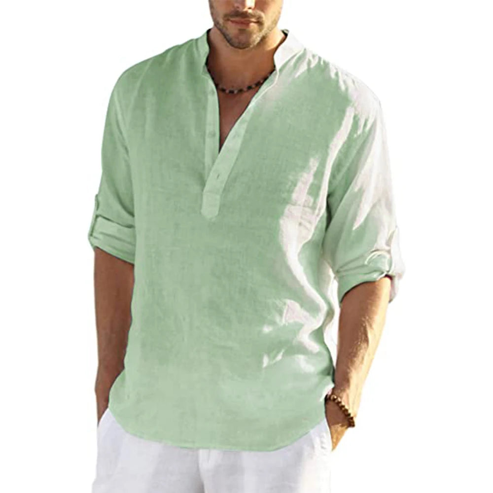2026 New Men's Casual Blouse Cotton Linen Shirt Loose Tops Long Sleeve Tee Shirt Spring Autumn Casual Handsome Men's Shirts