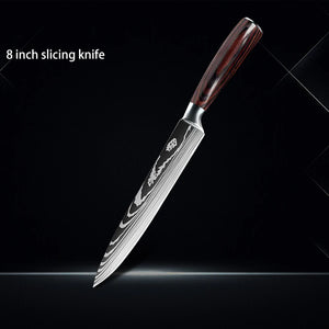 Chef knife 1-10Pcs Set Laser Damascus Pattern Kitchen Knives Sharp Japanese Santoku Slicing Utility Knife Cleaver Boning Knives - You Offer