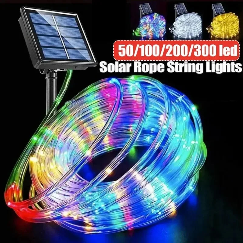 Christmas Party Fairy Lights Solar Powered Waterproof Rope String Outdoor with 8 Modes for Tree Patio Yard Garden Decoration