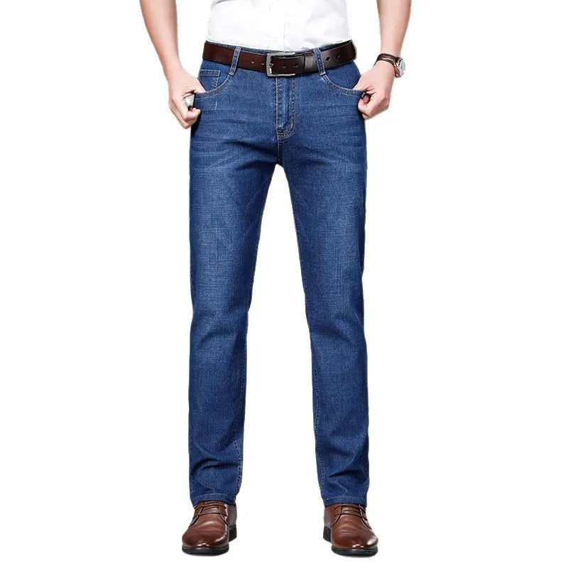 Men's Fashion Straight Leg Jeans Men's 2025 Spring Autumn New Elastic Slim Fit Pants Comfortable  Soft Business Denim Pants Men - You Offer