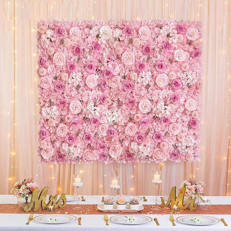 Pink Silk Rose Flower Wall Panels Artificial Flower for Wedding Decoration Baby Show Party Home Bedroom Backdrop Decor - You Offer