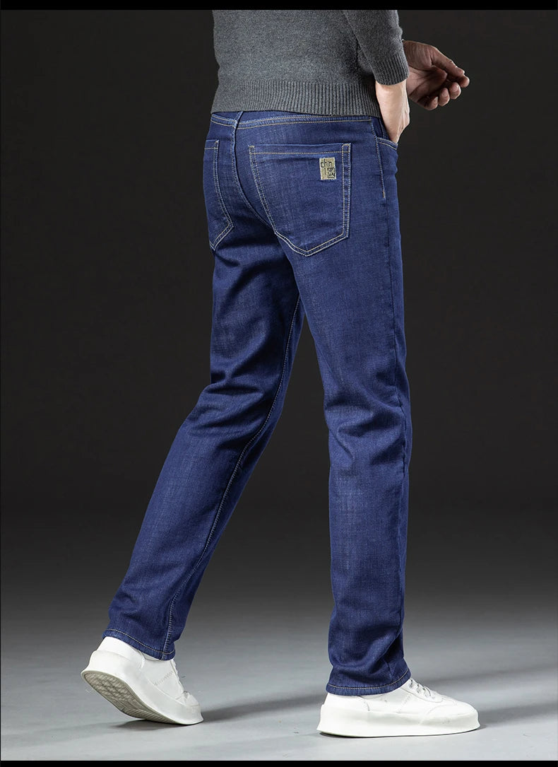 Winter Lamb Fluff Denim Straight Pants Men Thicken Big Size 40 Jeans High Waist Stretch Jeansy Fleece Lined Warm Slim Vaqueros - You Offer