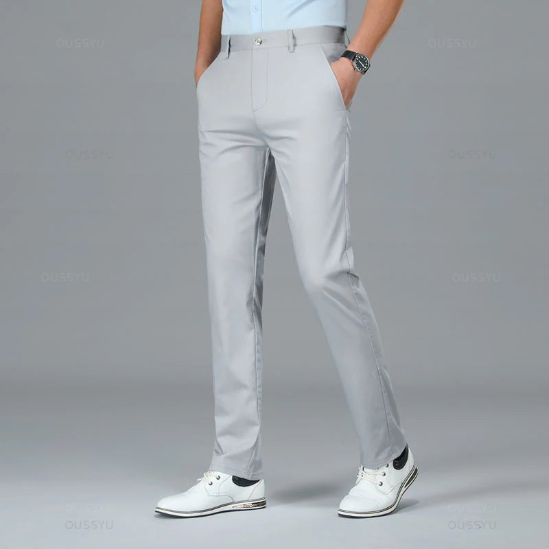 Spring Summer High Quality Luxury Straight Business Suit Pants Men Bamboo Fiber Designer Elegant Casual Long Formal Trouser Male - You Offer