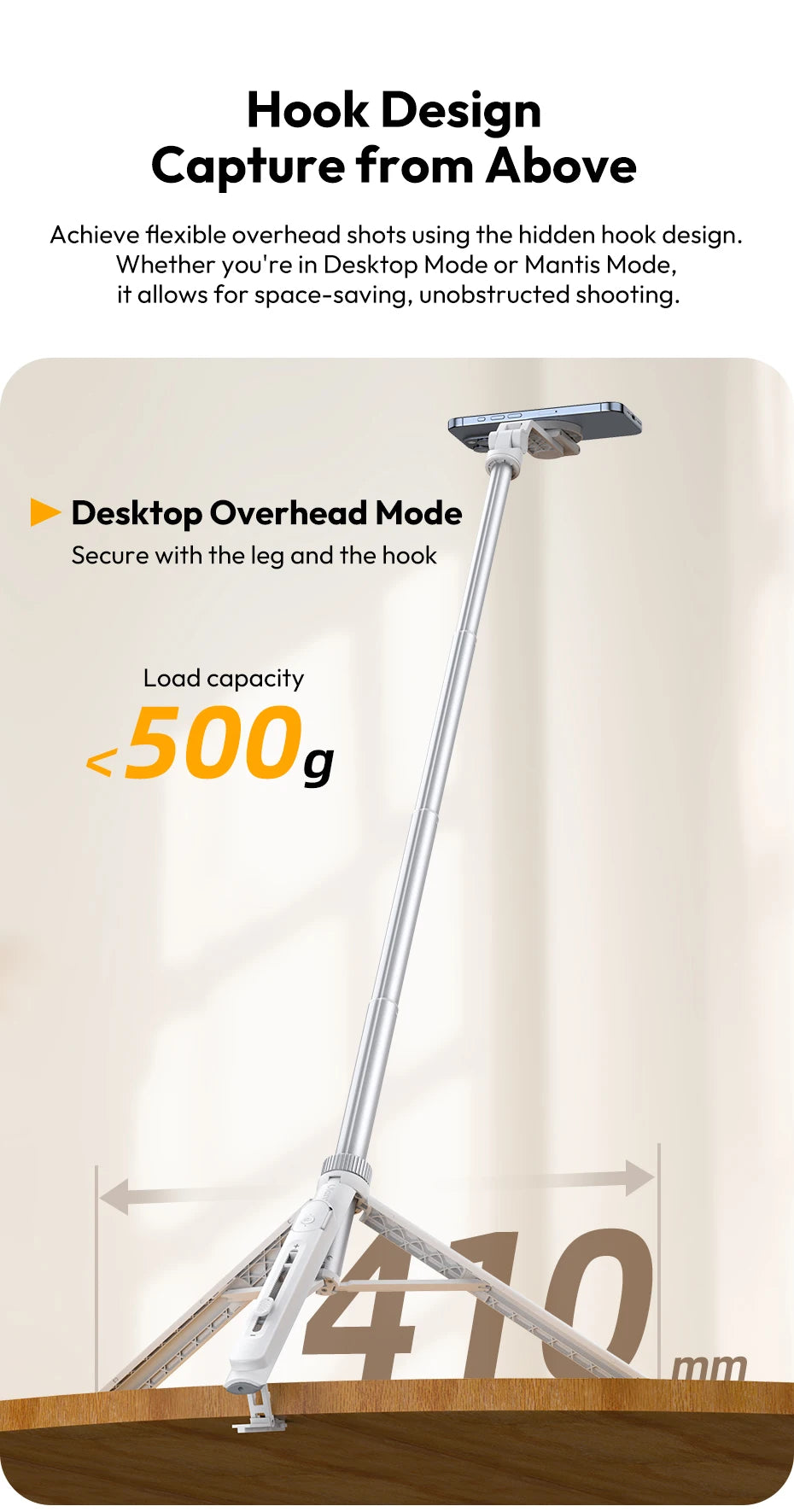 Ulanzi TT88 Overhead Selfie Stick Wireless Tripod Magsafe&Phone Clip for iPhone 16 15 14 13Android with Hook for Overhead Shoot